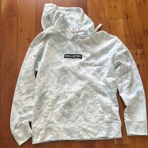 Hollister White and Light Blue Tie-Dye Hoodie